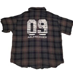 Aelfric Eden Mens XL Plaid Short Sleeve Button Down Shirt Distressed 09 Graphic
